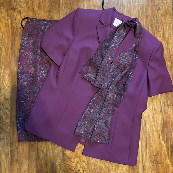 Le Suit Plum Blazer with Paisley Scarf Women’s Size 16P - Picture 1 of 8